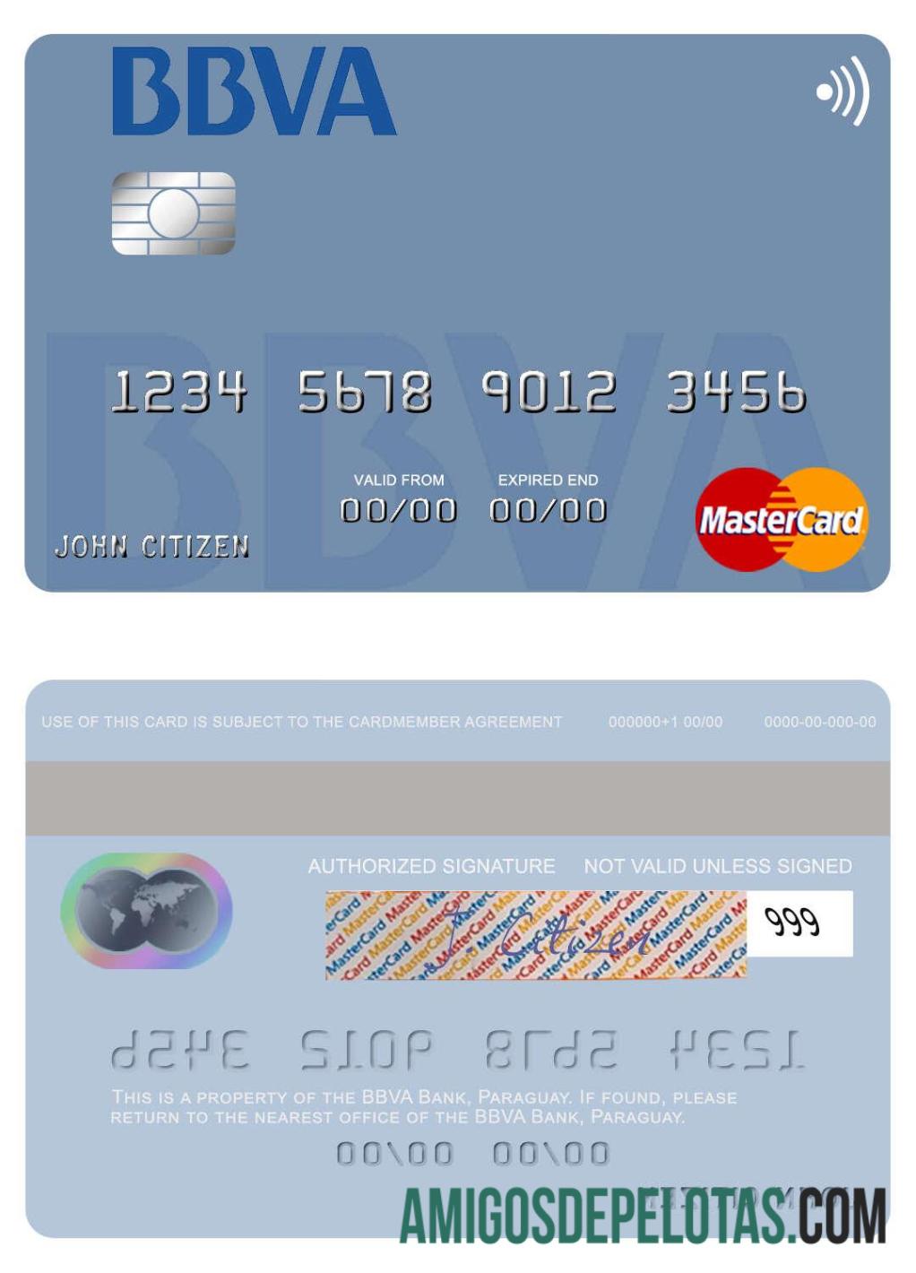 Paraguay Banco BBVA Bank Mastercard sample